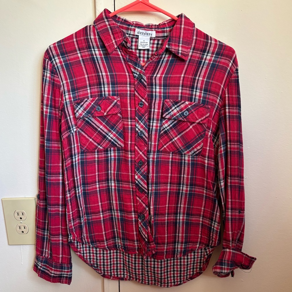 Women's Red Plaid Button Down Shirt
